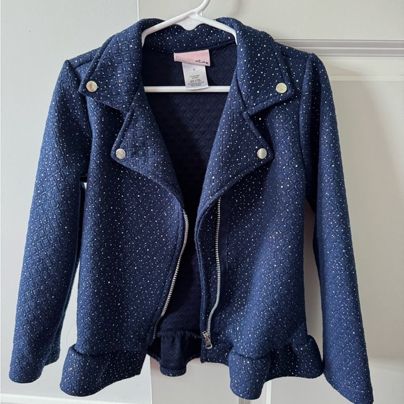 Little Lass Navy Jacket with Glitter Dots - Picture 1 of 2